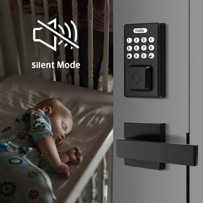 Tinewa Fingerprint Door Lock, Square Keypad Door Lock with 2 Handles, Electronic Smart Deadbolt, Front Door Handle Sets, APP Control, Keyless Entry, Auto Lock - Tinewa