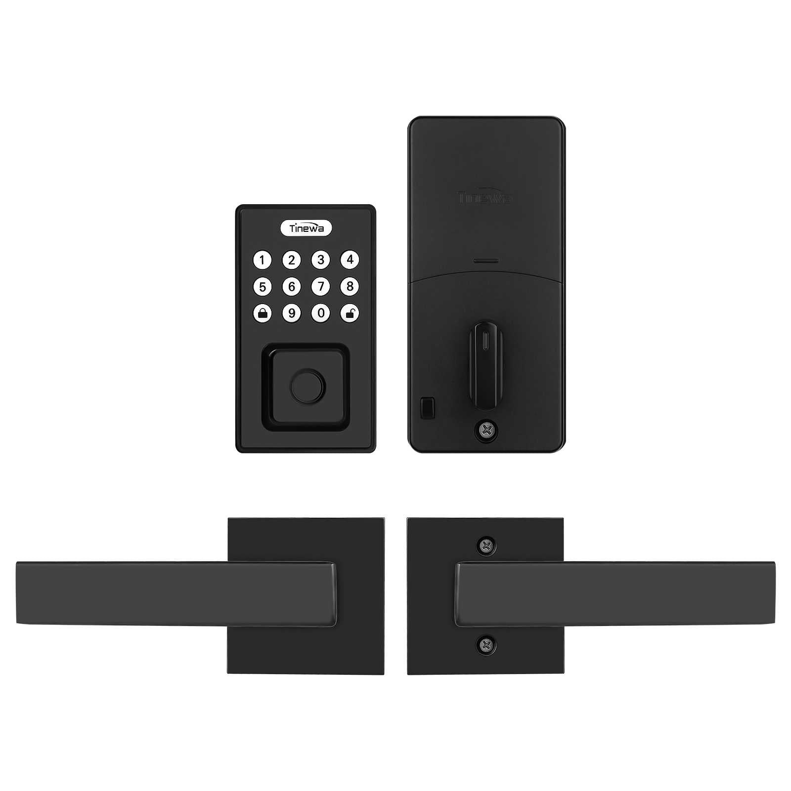 Square Keyless Entry Door Lock with 2 Lever Handles, Fingerprint Entry Door Handleset, Digital Deadbolt with App, Auto Lock & One Touch Locking, Front Smart Door Handle Sets, Oil Rubbed Bronze - Tinewa