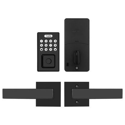 Square Keyless Entry Door Lock with 2 Lever Handles, Fingerprint Entry Door Handleset, Digital Deadbolt with App, Auto Lock & One Touch Locking, Front Smart Door Handle Sets, Oil Rubbed Bronze - Tinewa