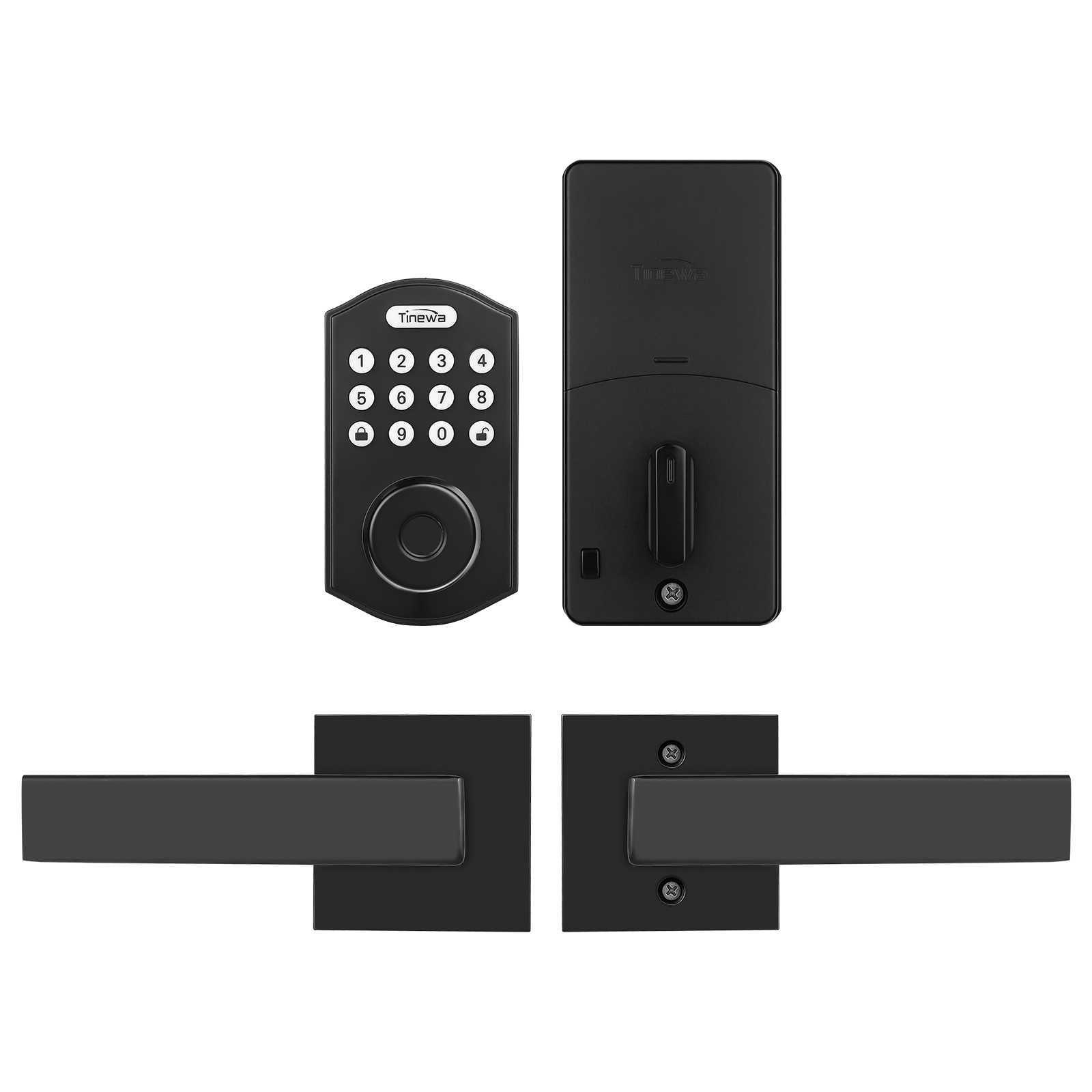 Tinewa Fingerprint Door Lock, Round Keypad Door Lock with 2 Handles, Electronic Smart Deadbolt, Front Door Handle Sets, APP Control, Keyless Entry, Auto Lock - Tinewa