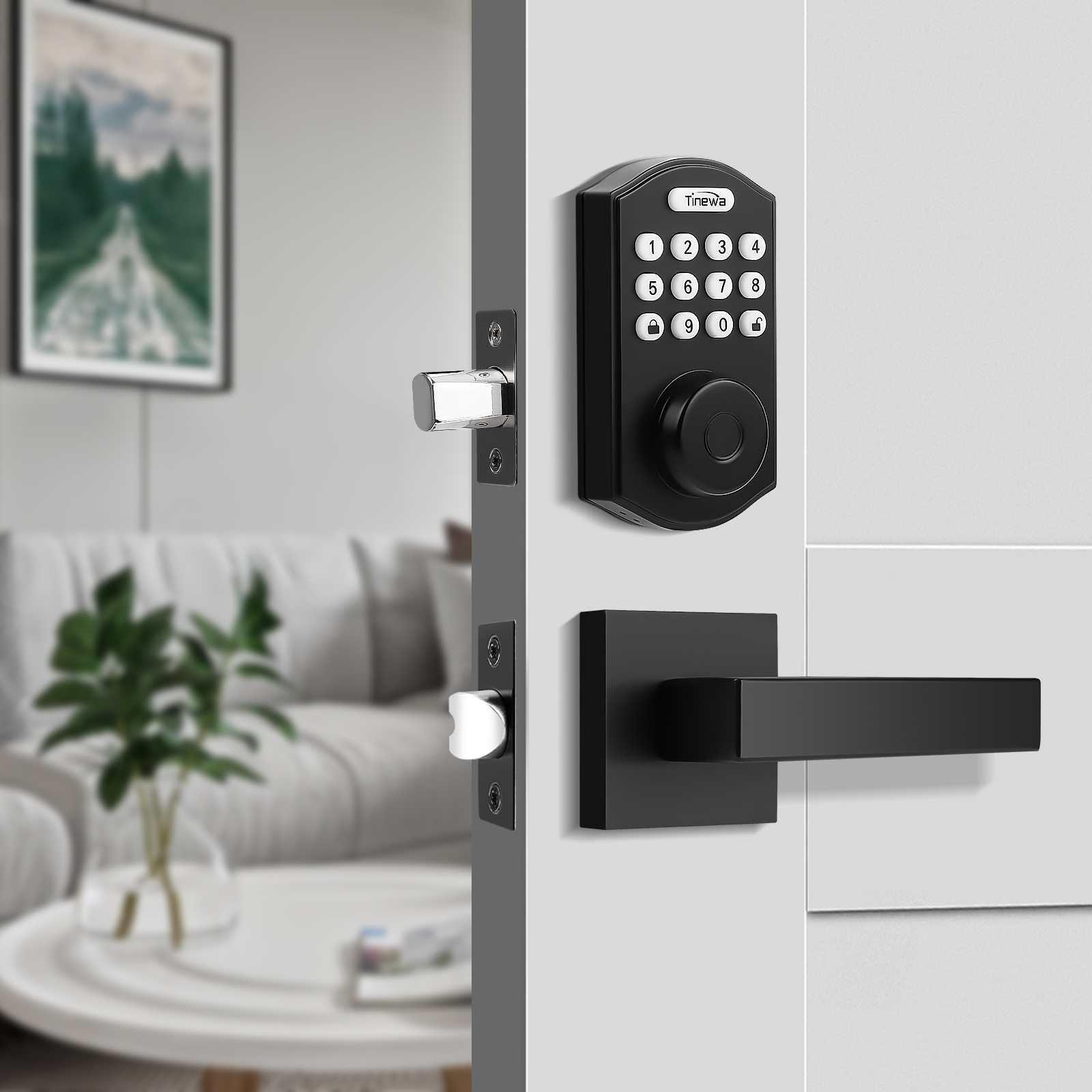 Tinewa Fingerprint Door Lock, Round Keypad Door Lock with 2 Handles, Electronic Smart Deadbolt, Front Door Handle Sets, APP Control, Keyless Entry, Auto Lock - Tinewa