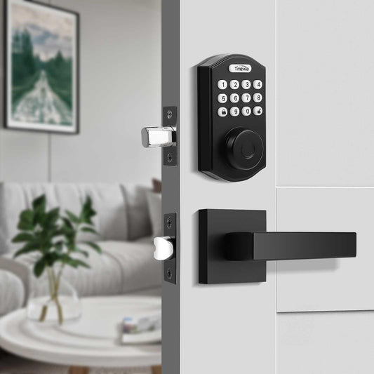 Tinewa Fingerprint Door Lock, Round Keypad Door Lock with 2 Handles, Electronic Smart Deadbolt, Front Door Handle Sets, APP Control, Keyless Entry, Auto Lock - Tinewa