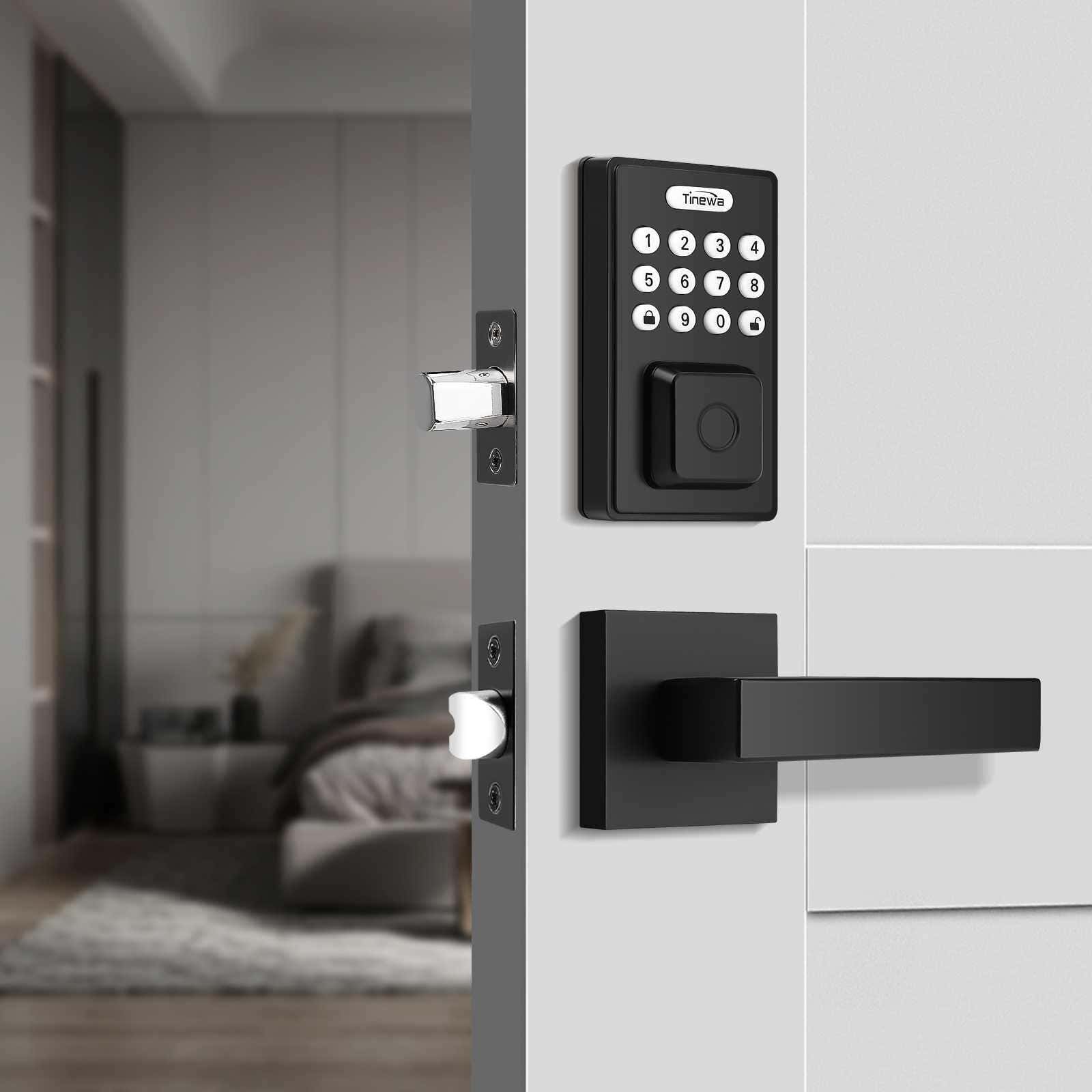 Square Keypad Tinewa Fingerprint Door Lock with Square Keypad & Handles, Electronic ...