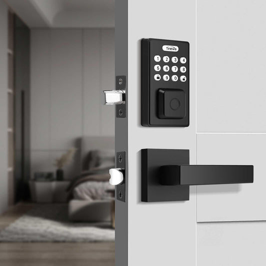 Tinewa Fingerprint Door Lock, Square Keypad Door Lock with 2 Handles, Electronic Smart Deadbolt, Front Door Handle Sets, APP Control, Keyless Entry, Auto Lock - Tinewa