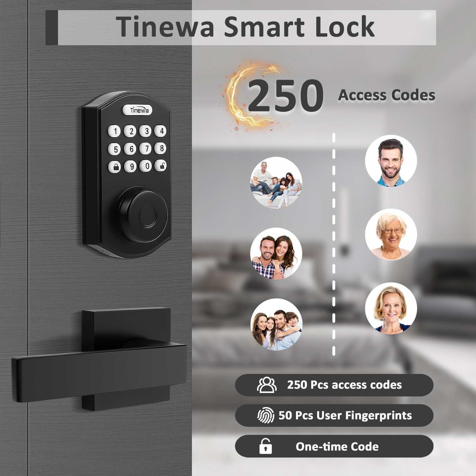 Tinewa Fingerprint Door Lock, Round Keypad Door Lock with 2 Handles, Electronic Smart Deadbolt, Front Door Handle Sets, APP Control, Keyless Entry, Auto Lock - Tinewa