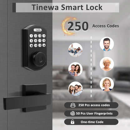 Tinewa Fingerprint Door Lock, Round Keypad Door Lock with 2 Handles, Electronic Smart Deadbolt, Front Door Handle Sets, APP Control, Keyless Entry, Auto Lock - Tinewa