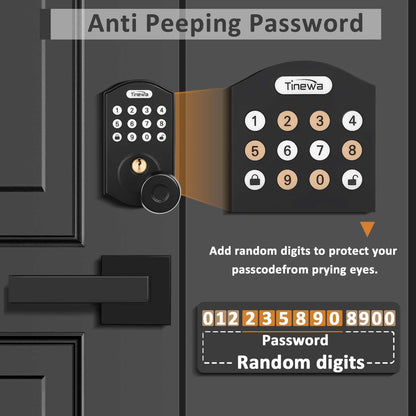Tinewa Fingerprint Door Lock, Round Keypad Door Lock with 2 Handles, Electronic Smart Deadbolt, Front Door Handle Sets, APP Control, Keyless Entry, Auto Lock - Tinewa