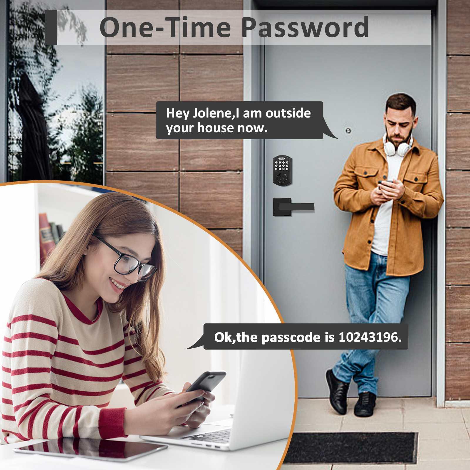 Tinewa Fingerprint Door Lock, Round Keypad Door Lock with 2 Handles, Electronic Smart Deadbolt, Front Door Handle Sets, APP Control, Keyless Entry, Auto Lock - Tinewa
