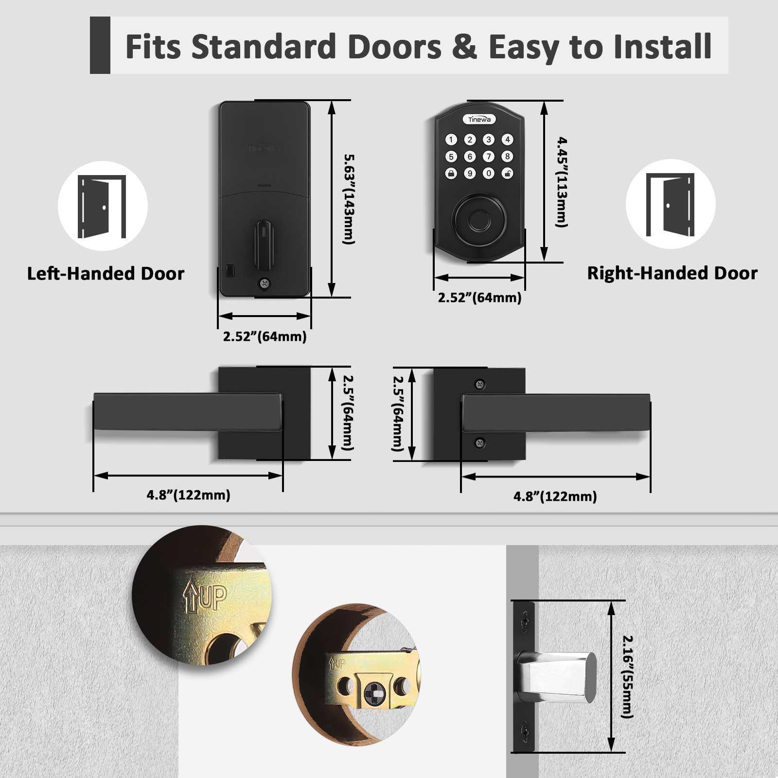 Tinewa Fingerprint Door Lock, Round Keypad Door Lock with 2 Handles, Electronic Smart Deadbolt, Front Door Handle Sets, APP Control, Keyless Entry, Auto Lock - Tinewa