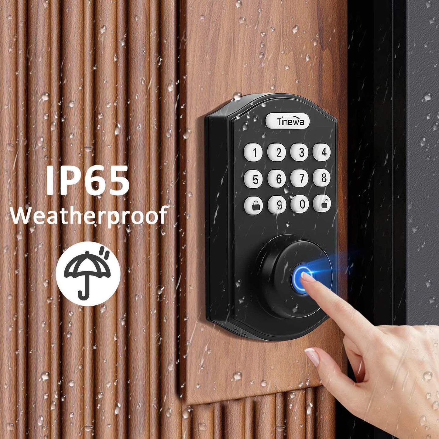 Tinewa Fingerprint Door Lock, Round Keypad Door Lock with 2 Handles, Electronic Smart Deadbolt, Front Door Handle Sets, APP Control, Keyless Entry, Auto Lock - Tinewa