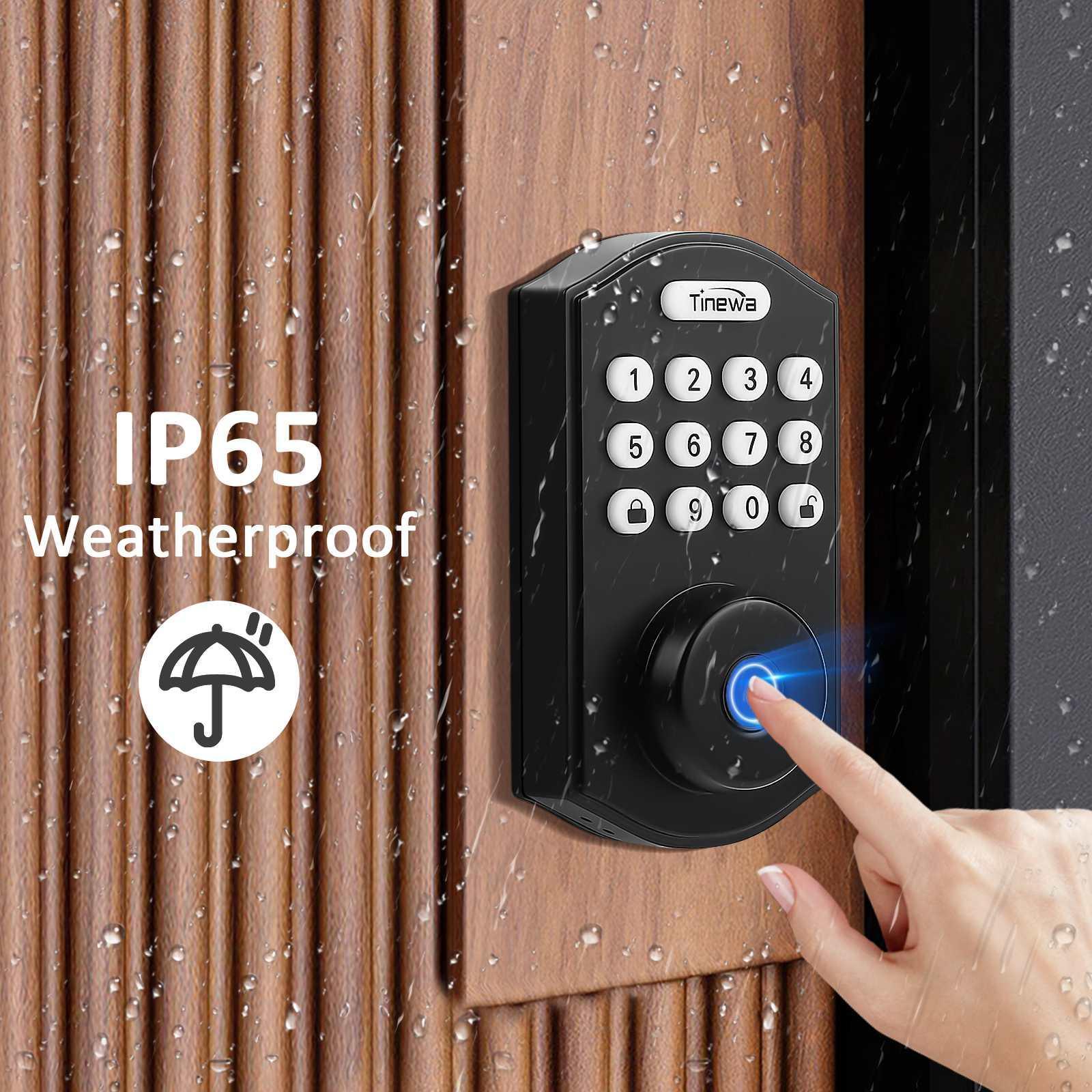 Tinewa Fingerprint Door Lock, Round Keypad Door Lock with 2 Handles, Electronic Smart Deadbolt, Front Door Handle Sets, APP Control, Keyless Entry, Auto Lock - Tinewa