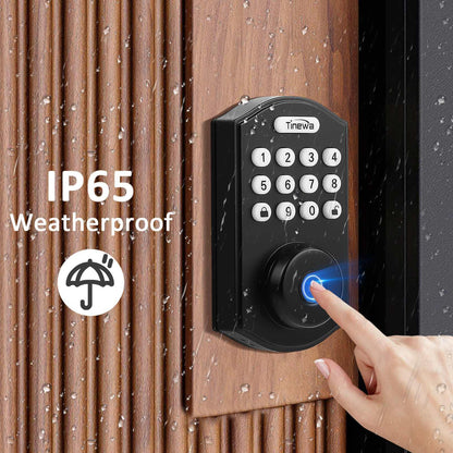 Tinewa Fingerprint Door Lock, Round Keypad Door Lock with 2 Handles, Electronic Smart Deadbolt, Front Door Handle Sets, APP Control, Keyless Entry, Auto Lock - Tinewa
