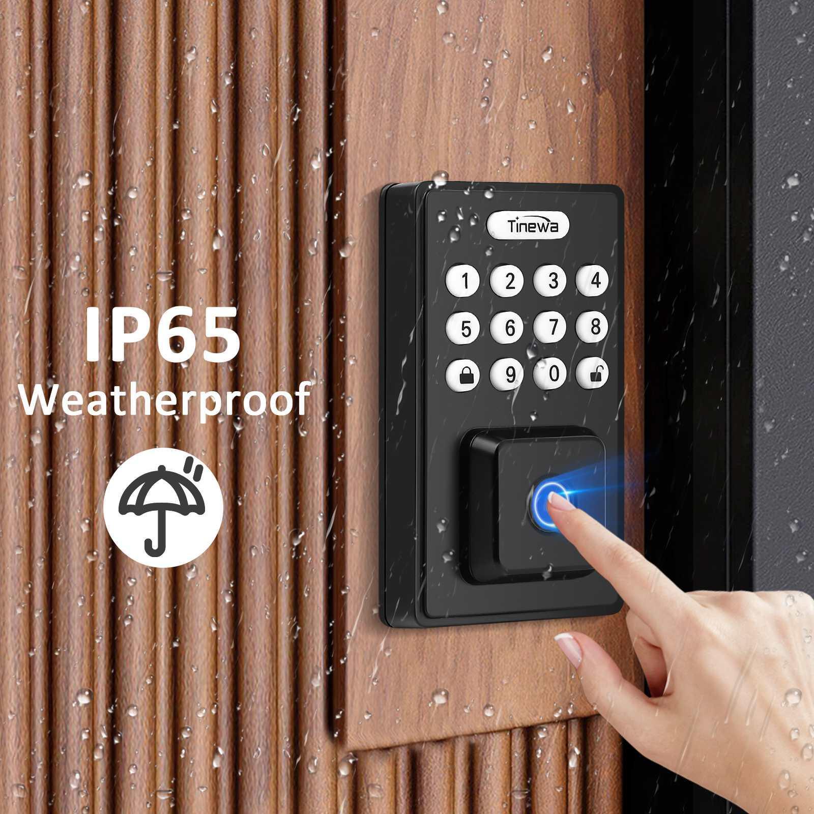 Tinewa Fingerprint Door Lock, Square Keypad Door Lock with 2 Handles, Electronic Smart Deadbolt, Front Door Handle Sets, APP Control, Keyless Entry, Auto Lock - Tinewa