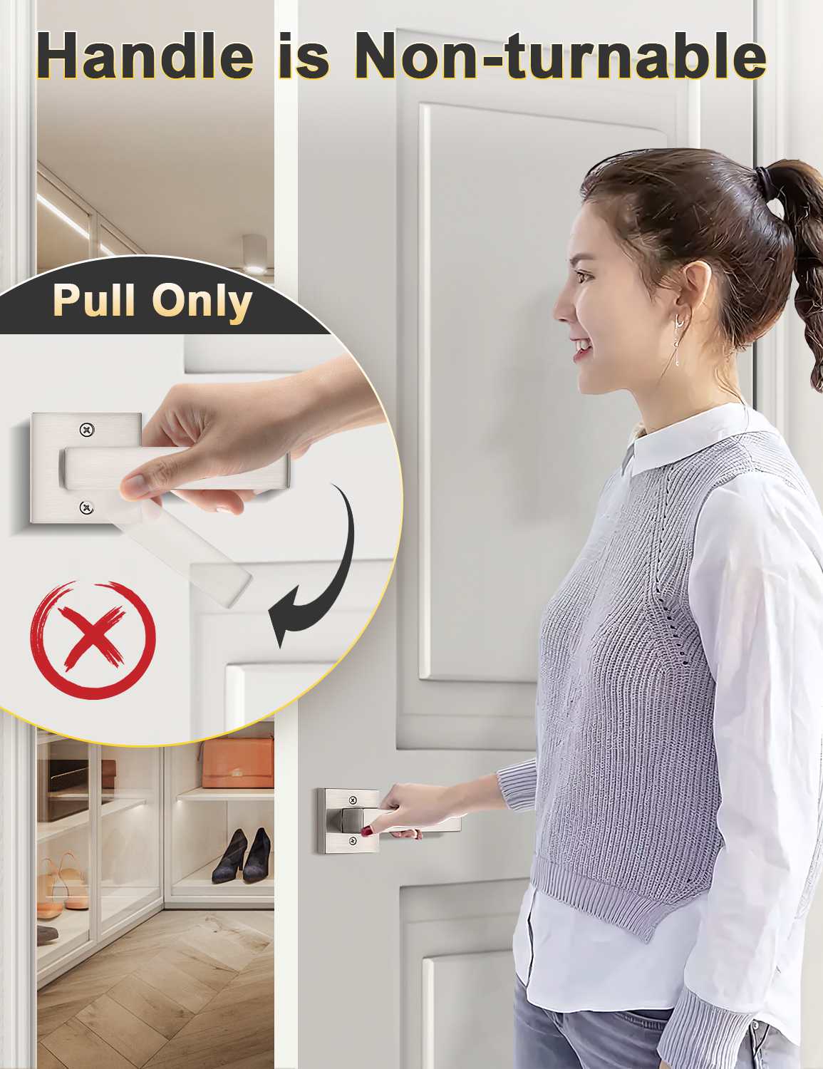 Reversible satin nickel dummy handle suitable for left or right-handed doors