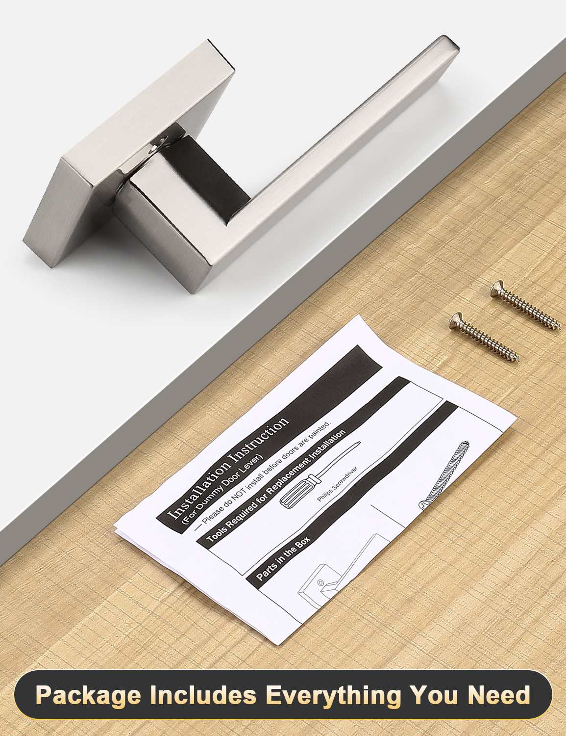 Easy-to-install dummy door handle with sleek satin nickel styling