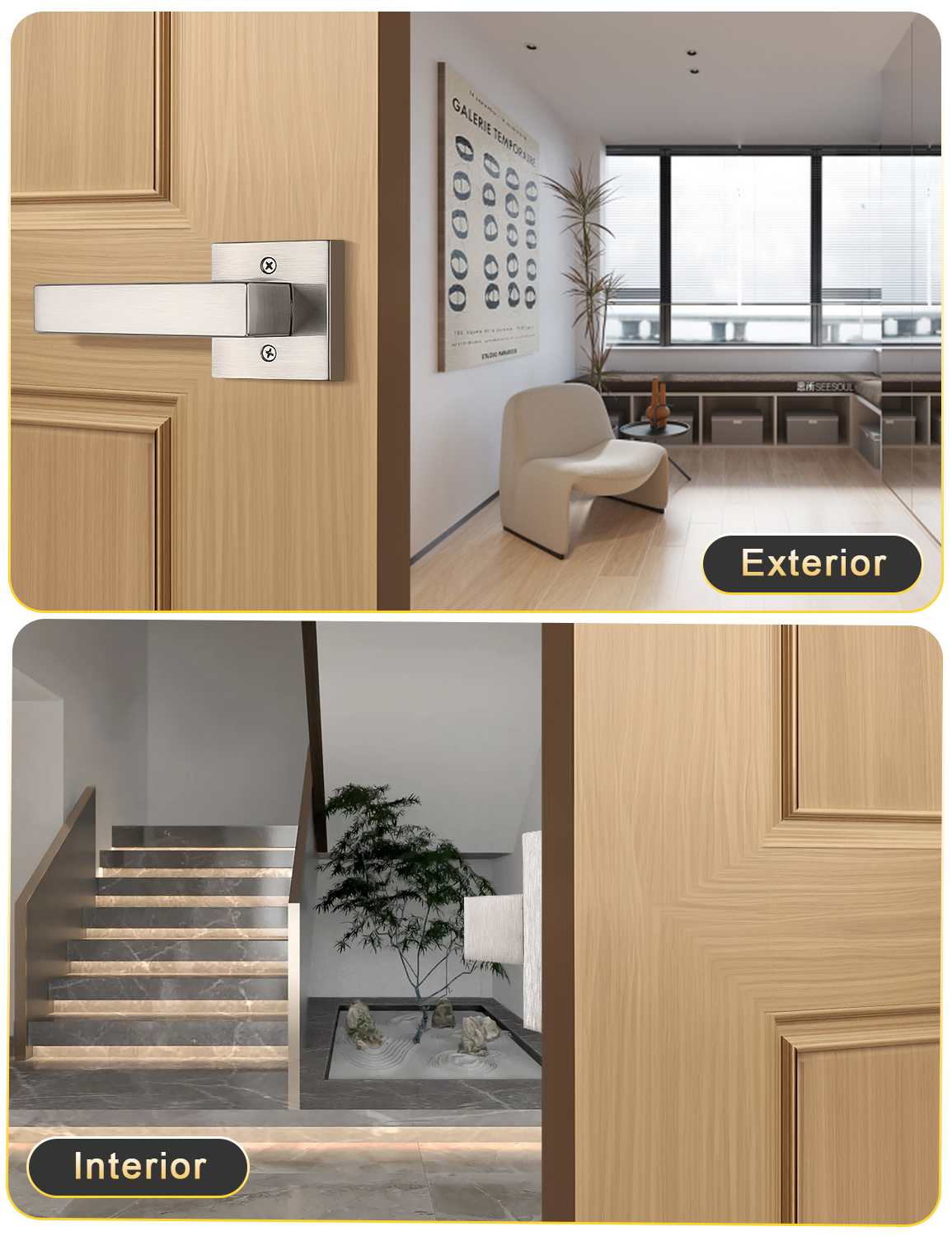 Tinewa non-turning square lever in satin finish for decorative closet or hall doors