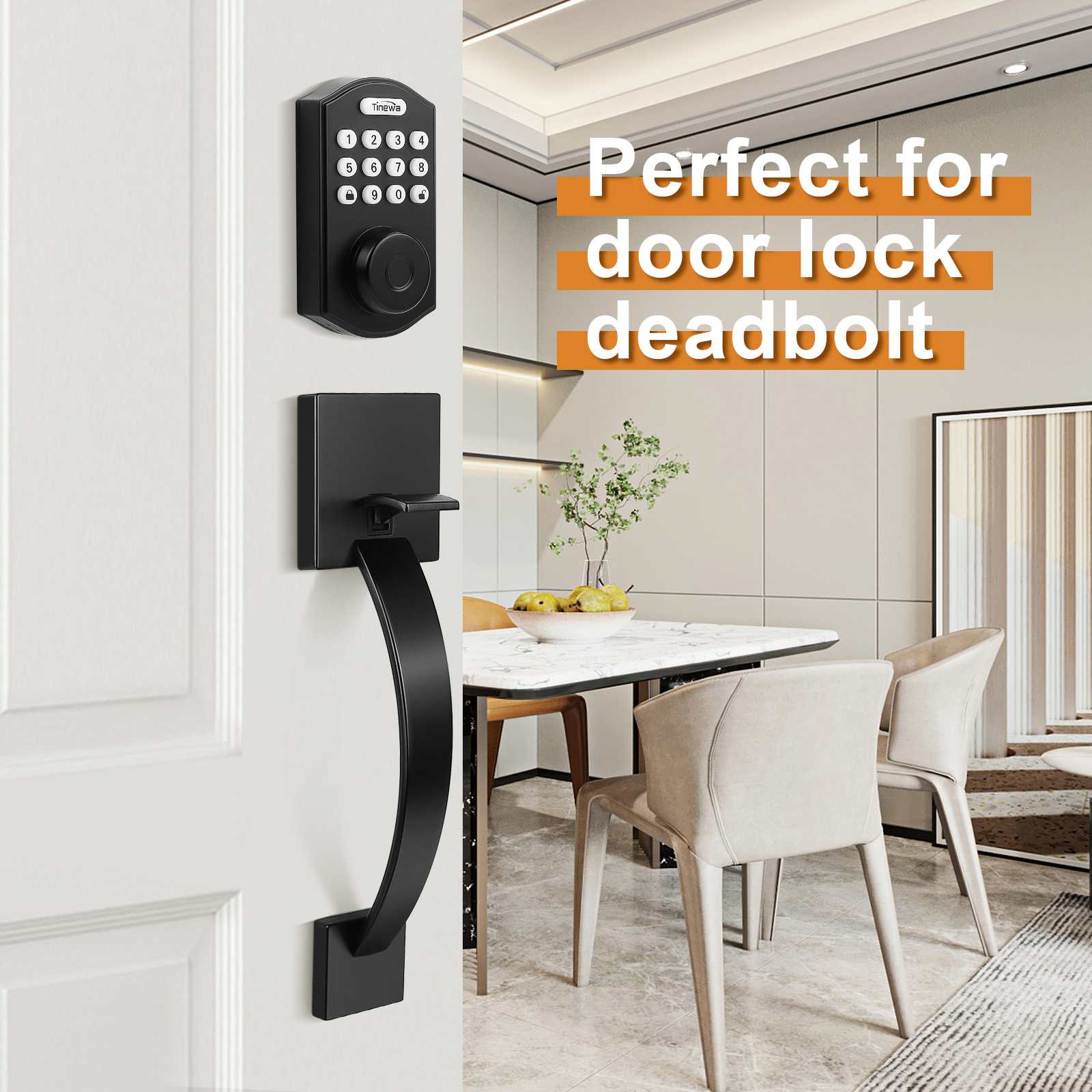 Tinewa front entry handleset with single-cylinder locking system and square interior knob