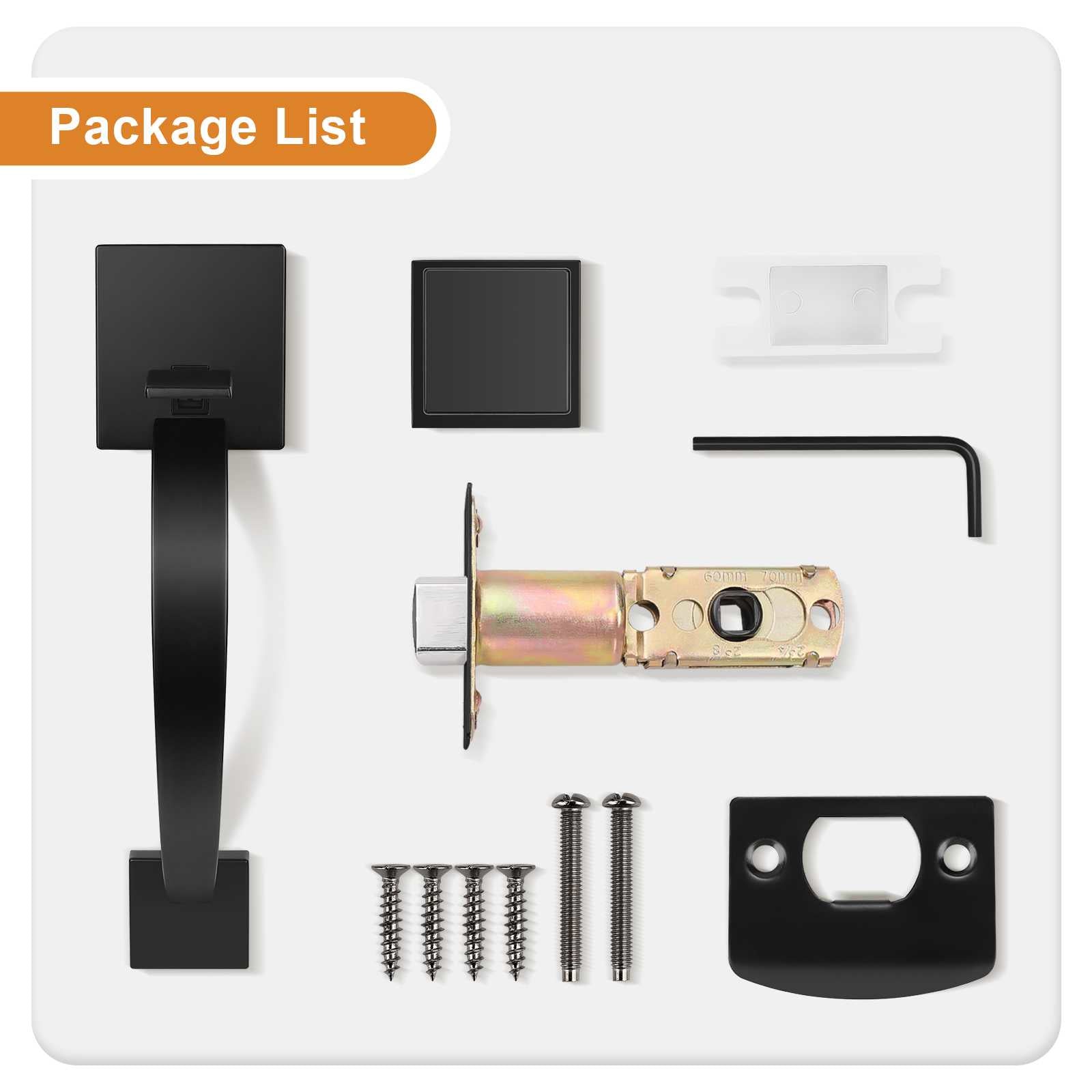 Matte black front door handleset with square knob and single cylinder deadbolt