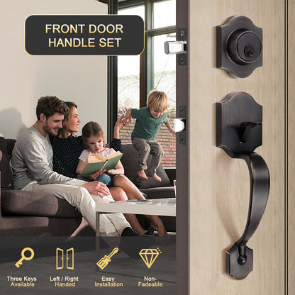 Tinewa Handleset with Lever,Single Cylinder Front Door with Deadbolt,Exterior Door Handle with Reversible Handle Lever,Oil Rubbed Bronze - Tinewa