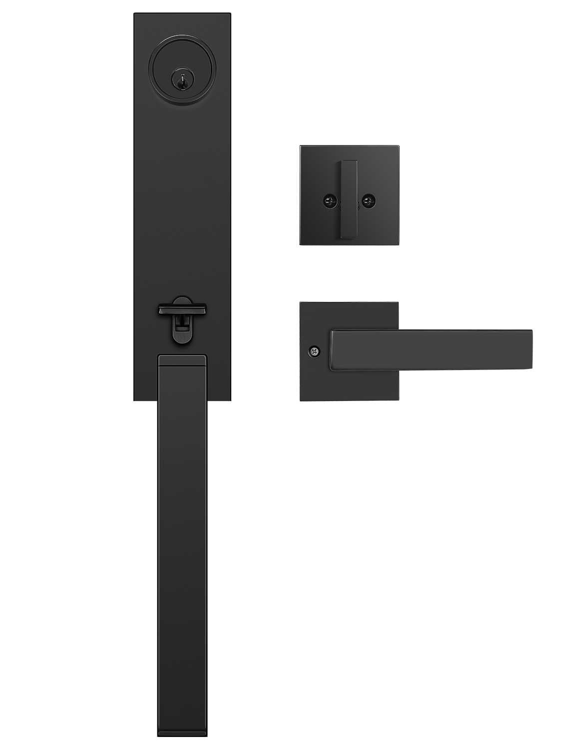 Tinewa Full Escutcheon HandleSet Front Door Entry Handle and Deadbolt Lock Set Slim Square Single Cylinder Deadbolt and Lever Heavy Duty ¨C Matte Black Finish - Tinewa