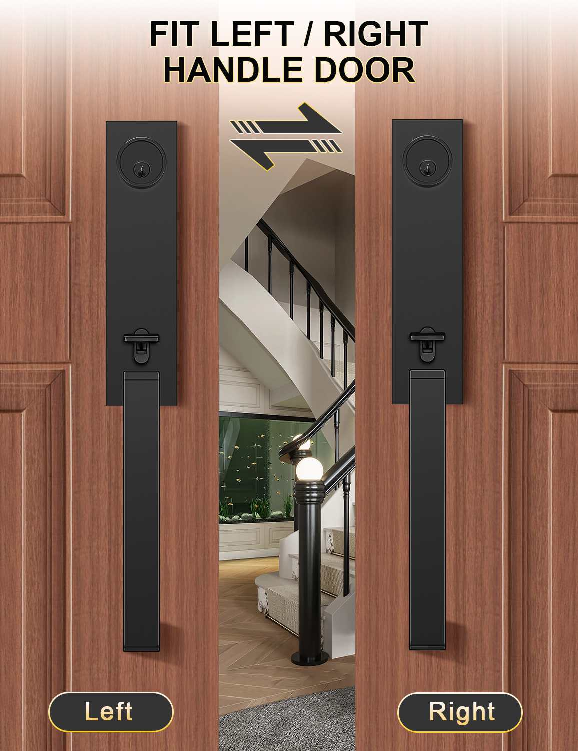 Tinewa Full Escutcheon HandleSet Front Door Entry Handle and Deadbolt Lock Set Slim Square Single Cylinder Deadbolt and Lever Heavy Duty ¨C Matte Black Finish - Tinewa