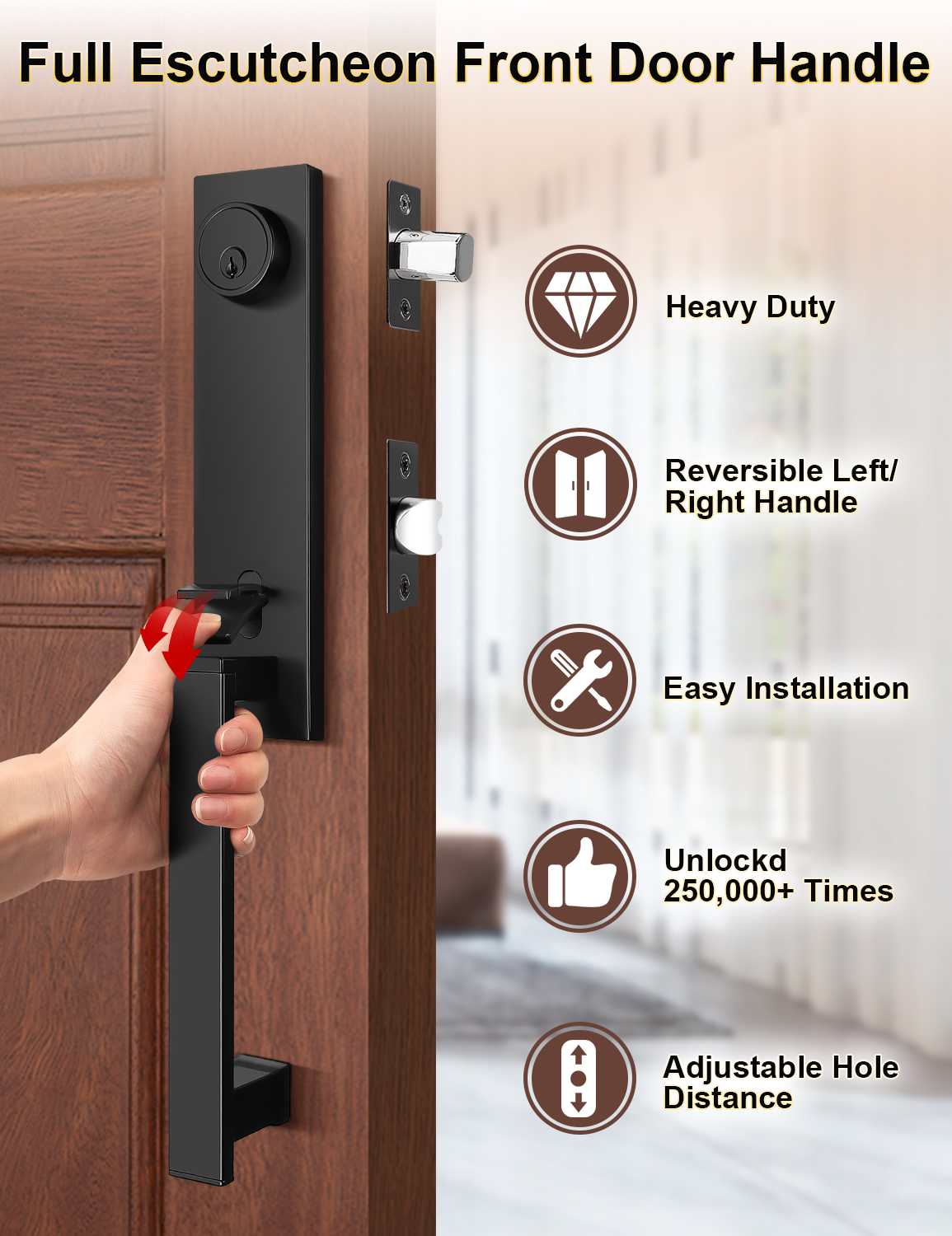 Tinewa Full Escutcheon HandleSet Front Door Entry Handle and Deadbolt Lock Set Slim Square Single Cylinder Deadbolt and Lever Heavy Duty ¨C Matte Black Finish - Tinewa