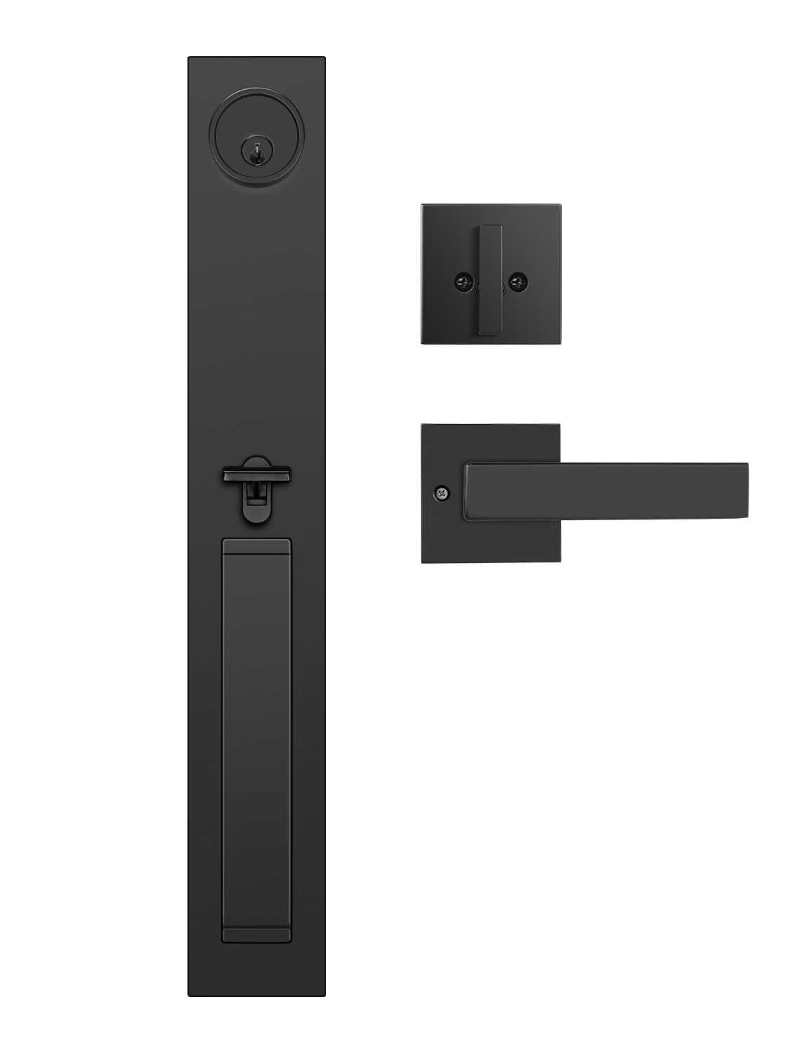 Tinewa Full Escutcheon HandleSet Front Door Entry Handle and Deadbolt Lock Set Slim Square Single Cylinder Deadbolt and Lever Heavy Duty ¨C Matte Black Finish - Tinewa