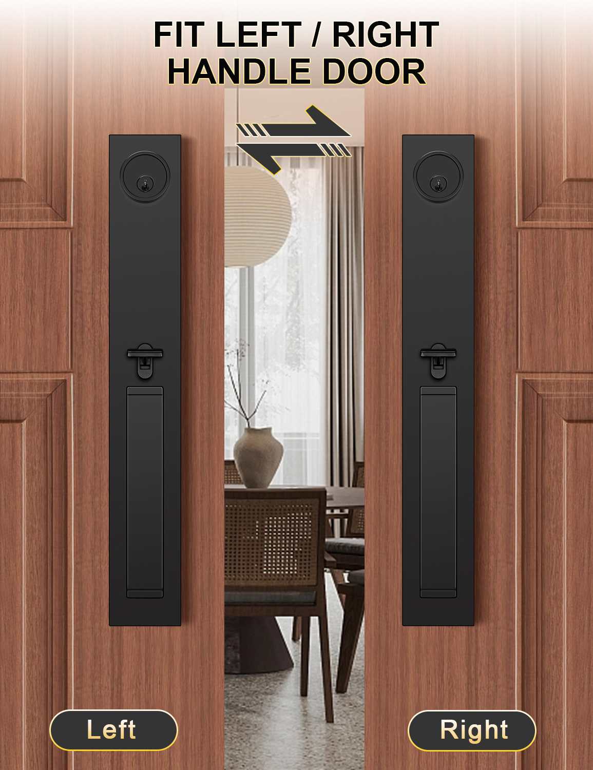Tinewa Full Escutcheon HandleSet Front Door Entry Handle and Deadbolt Lock Set Slim Square Single Cylinder Deadbolt and Lever Heavy Duty ¨C Matte Black Finish - Tinewa
