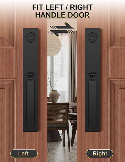 Tinewa Full Escutcheon HandleSet Front Door Entry Handle and Deadbolt Lock Set Slim Square Single Cylinder Deadbolt and Lever Heavy Duty ¨C Matte Black Finish - Tinewa