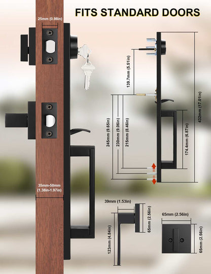 Tinewa Full Escutcheon HandleSet Front Door Entry Handle and Deadbolt Lock Set Slim Square Single Cylinder Deadbolt and Lever Heavy Duty ¨C Matte Black Finish - Tinewa