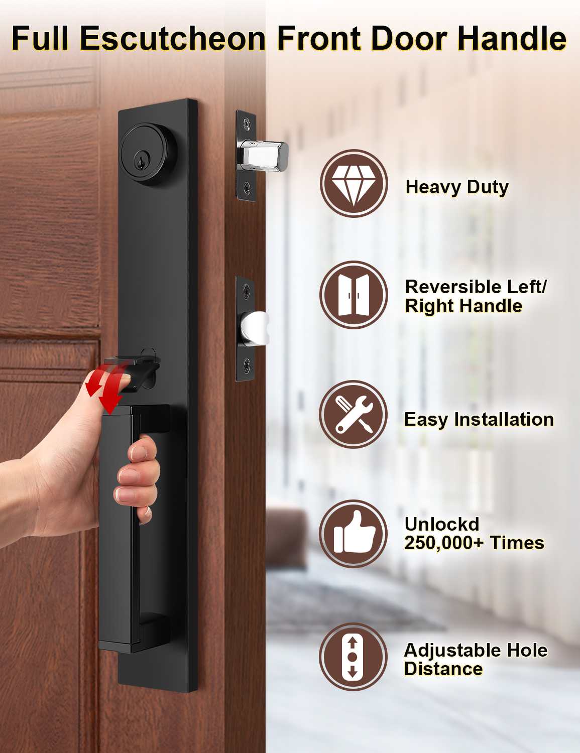 Tinewa Full Escutcheon HandleSet Front Door Entry Handle and Deadbolt Lock Set Slim Square Single Cylinder Deadbolt and Lever Heavy Duty ¨C Matte Black Finish - Tinewa