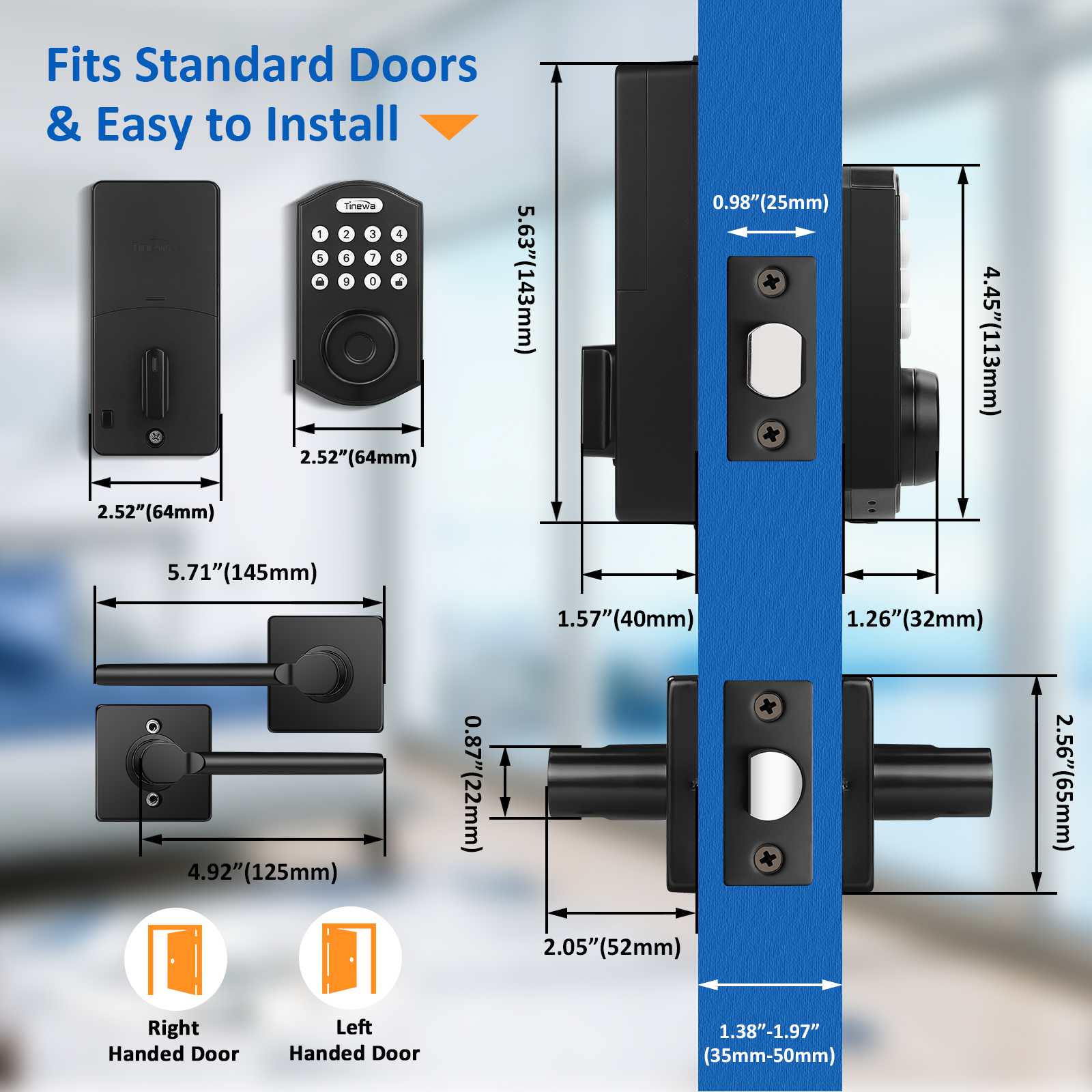 DIY smart door lock with included hardware, fits most standard front doors