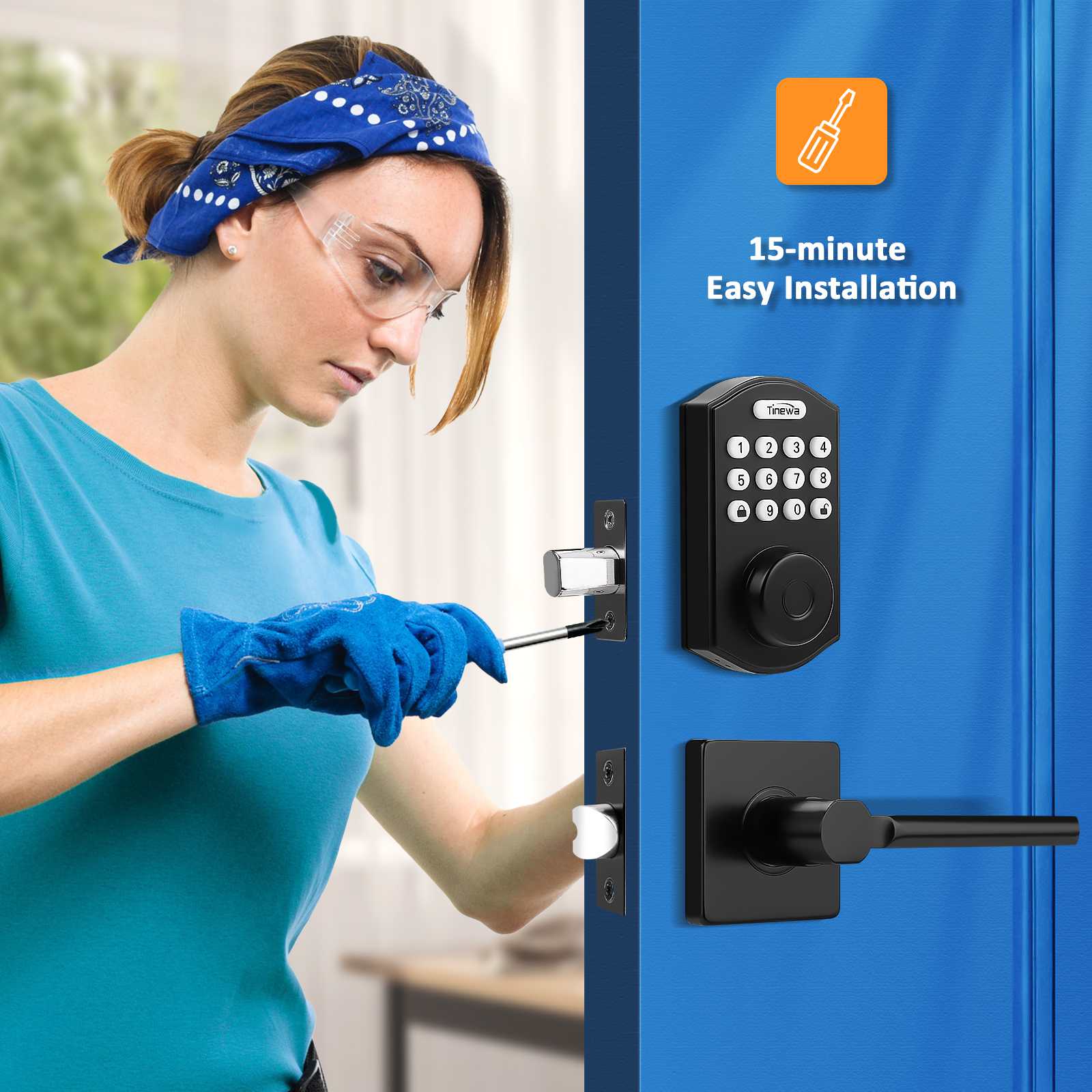 DIY smart door lock with included hardware, fits most standard front doors