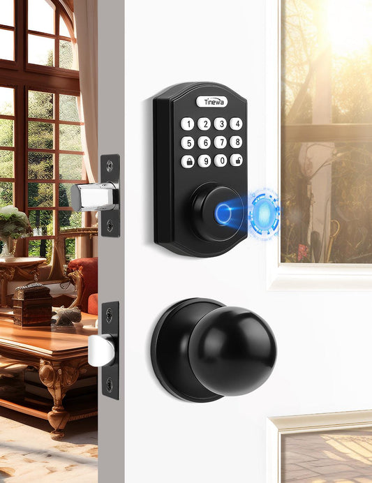 Tinewa black fingerprint door lock set with handles and app control