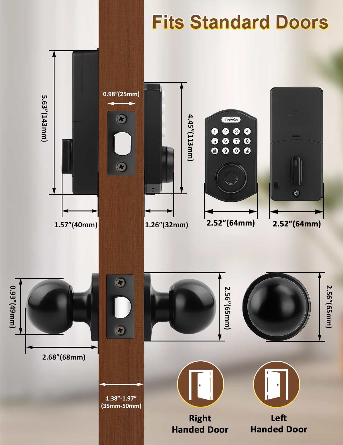 Tinewa Fingerprint Door Lock, Round Keypad Door Lock with Door Knob, Electronic Smart Deadbolt, Front Door Handle Sets, APP Control, Keyless Entry, Auto Lock - Tinewa