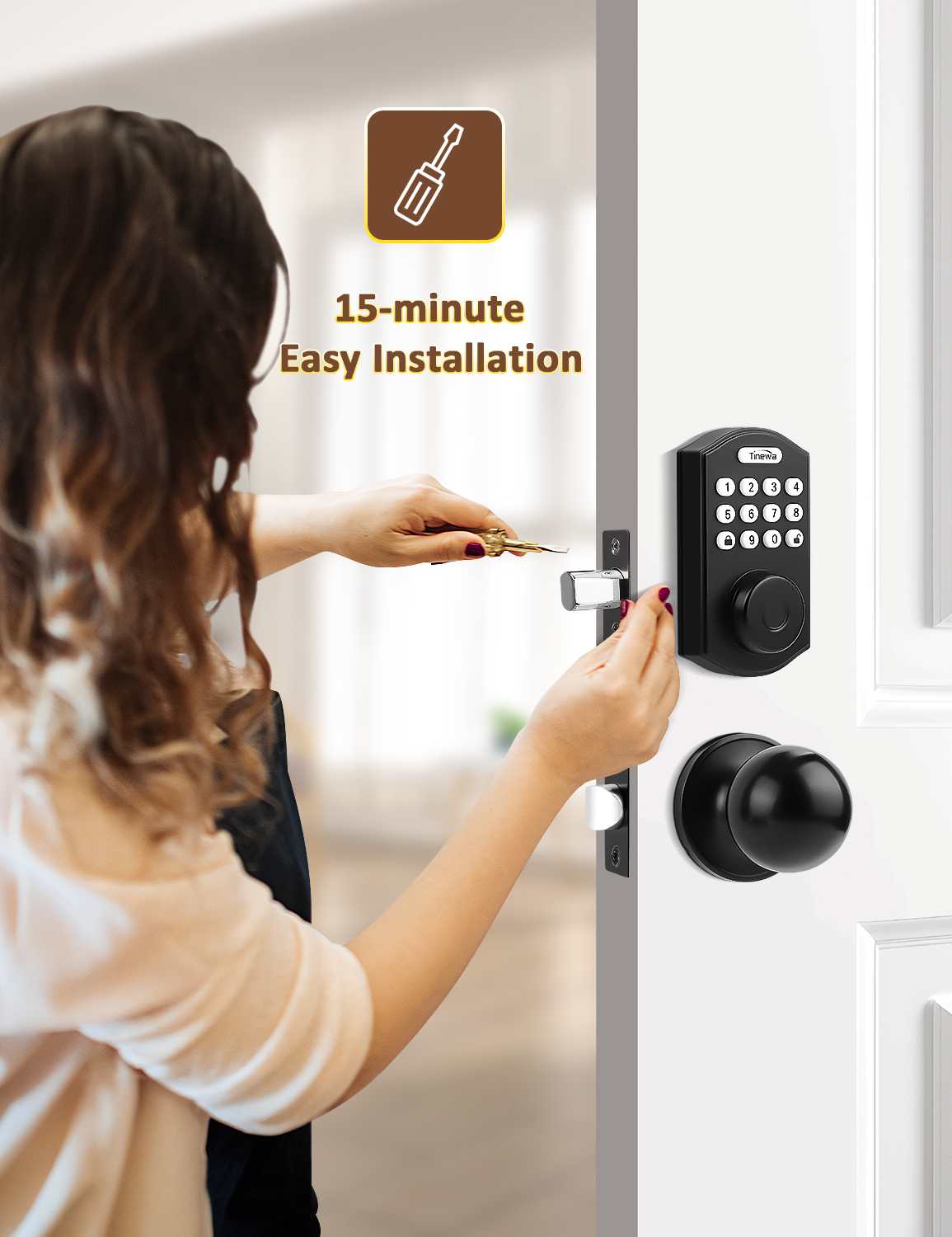 Tinewa Fingerprint Door Lock, Round Keypad Door Lock with Door Knob, Electronic Smart Deadbolt, Front Door Handle Sets, APP Control, Keyless Entry, Auto Lock - Tinewa