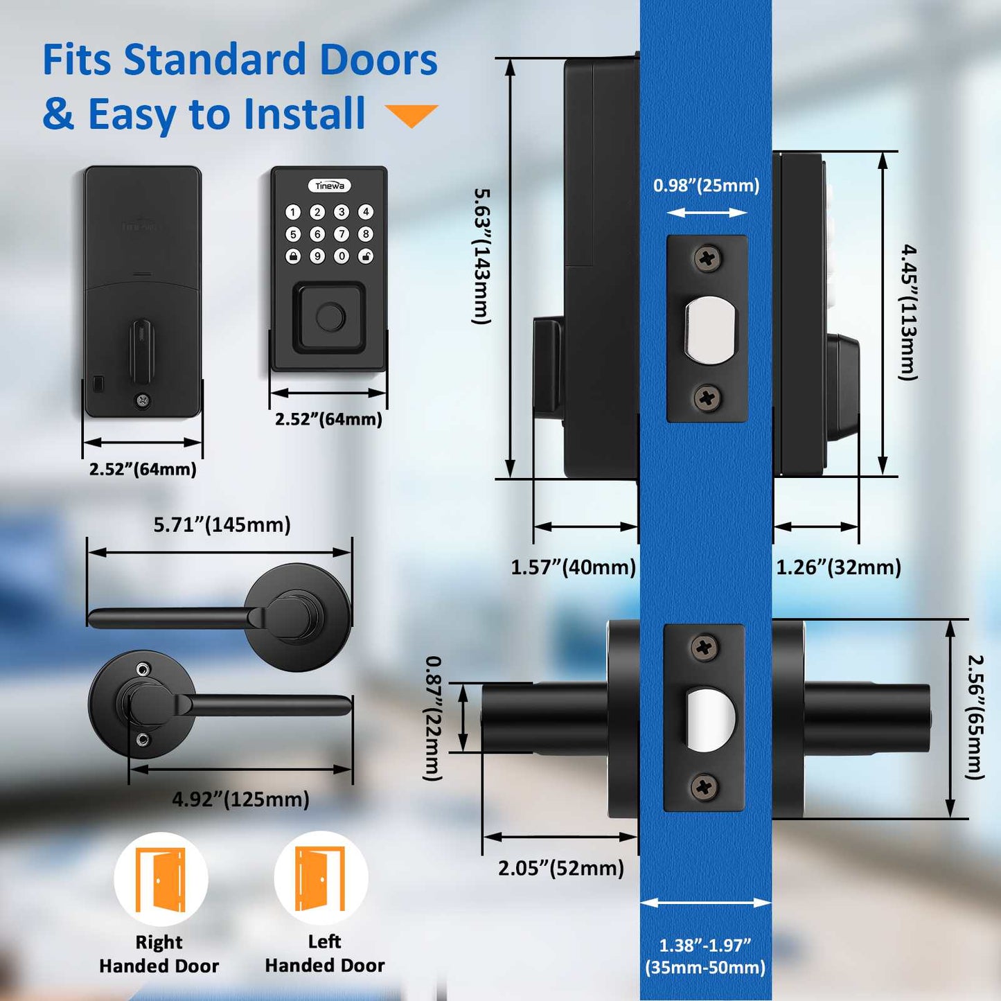 Sleek matte black finish with digital keypad and ergonomic front door handle