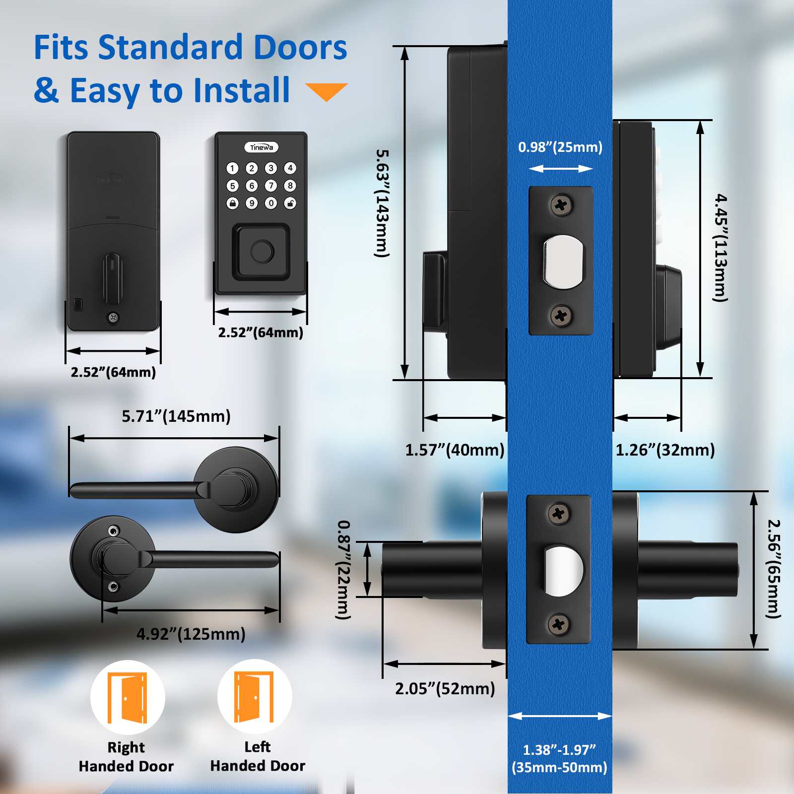 Sleek matte black finish with digital keypad and ergonomic front door handle