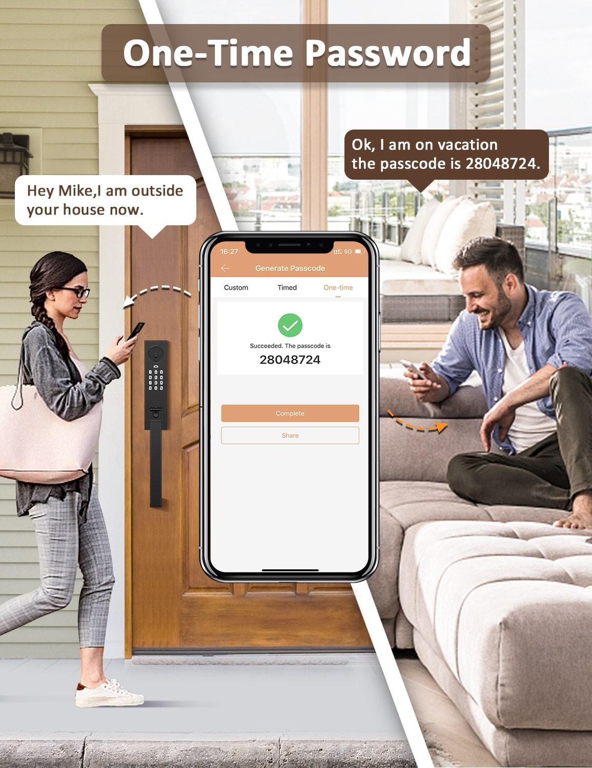 Tinewa Keyless Entry Door Lock with Lever, Full Escutcheon Smart Door Handle, Digital Keypad Deadbolt with App, Front Door Handleset with Single Cylinder Deadbolt and Lever, Auto Locking, Black Finish - Tinewa