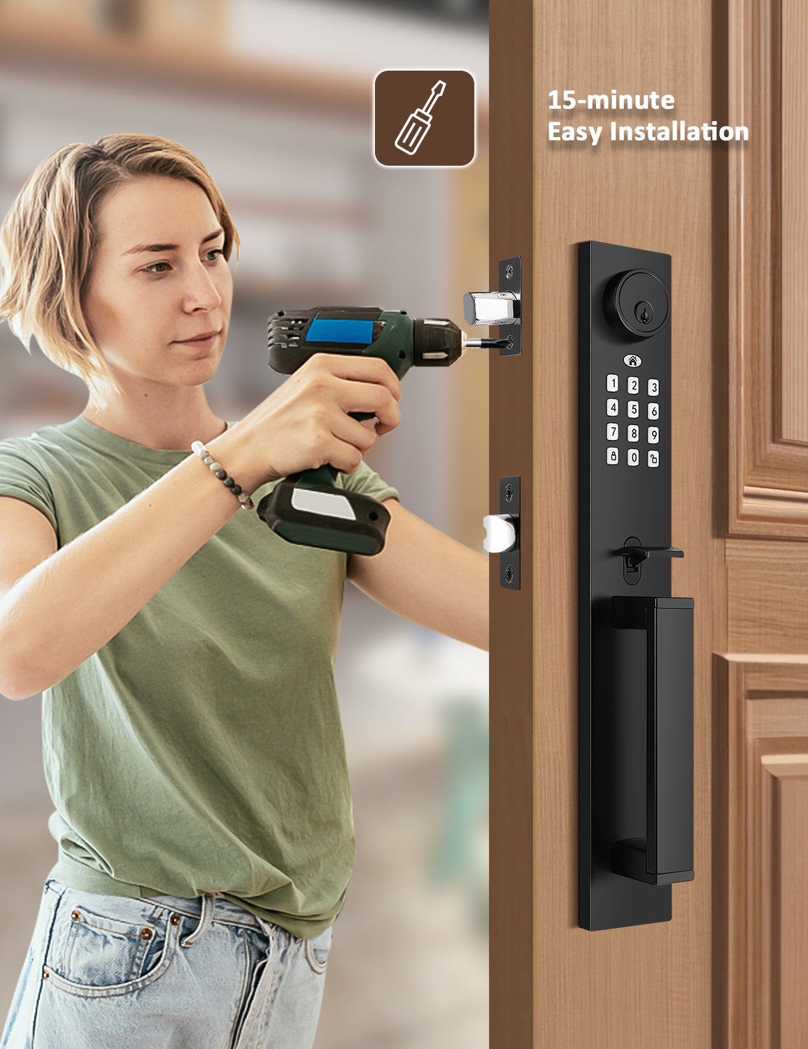 Tinewa Keyless Entry Door Lock with Lever, Full Escutcheon Smart Door