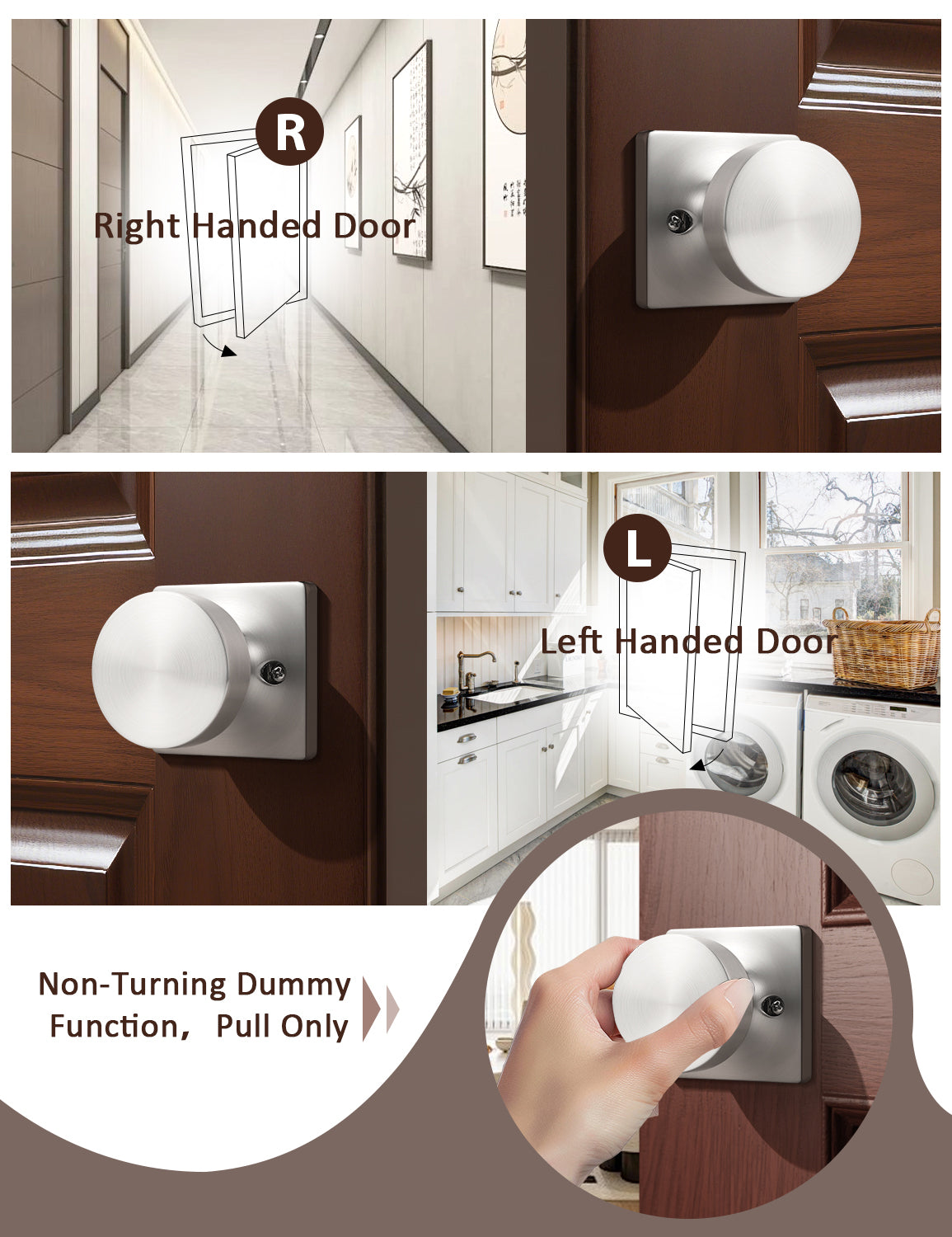 Tinewa Non-Turning Interior Push/Pull Door Knob, Interior Single Side Door Handle, Inactive Half Dummy Door Knob for Closet and Pantry, Square Rose   (1-10 pack)