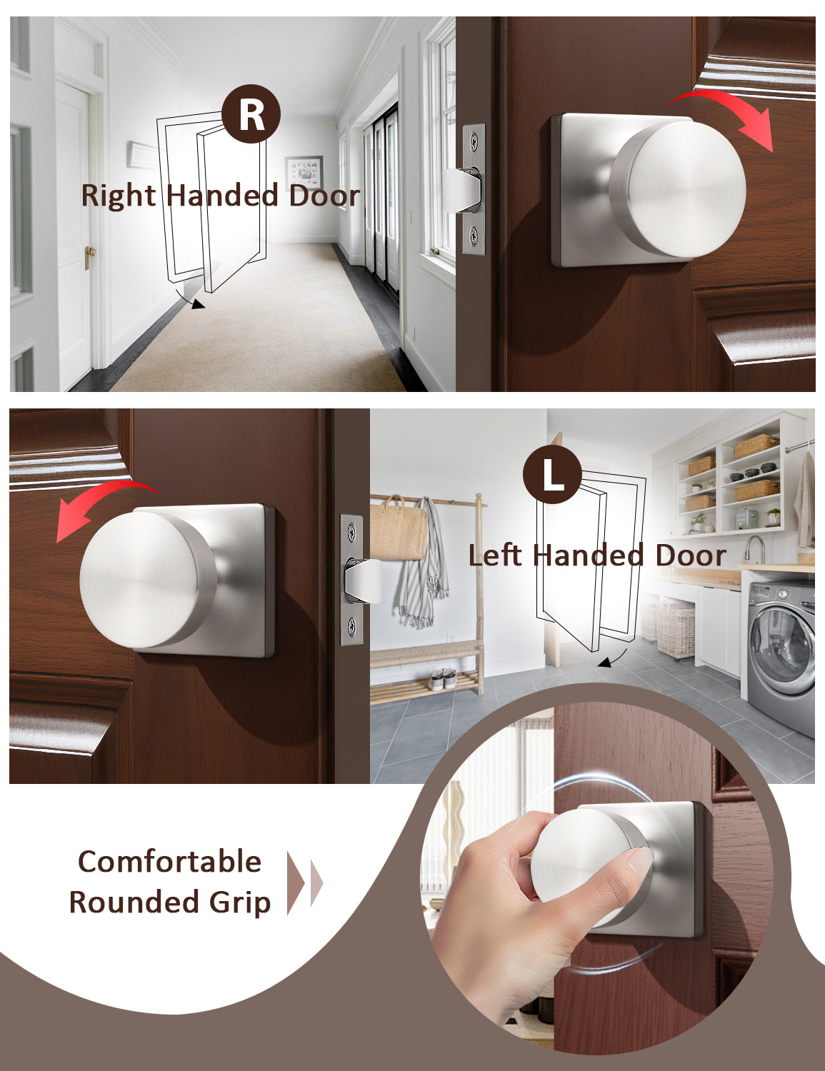 Tinewa Interior Passage Door Knob, Handle for Closet and Hallway Doors, Heavy Duty Square Non-Locking Door Knob, Keyless Door Knobs on Square Rose  (1-10 pack)