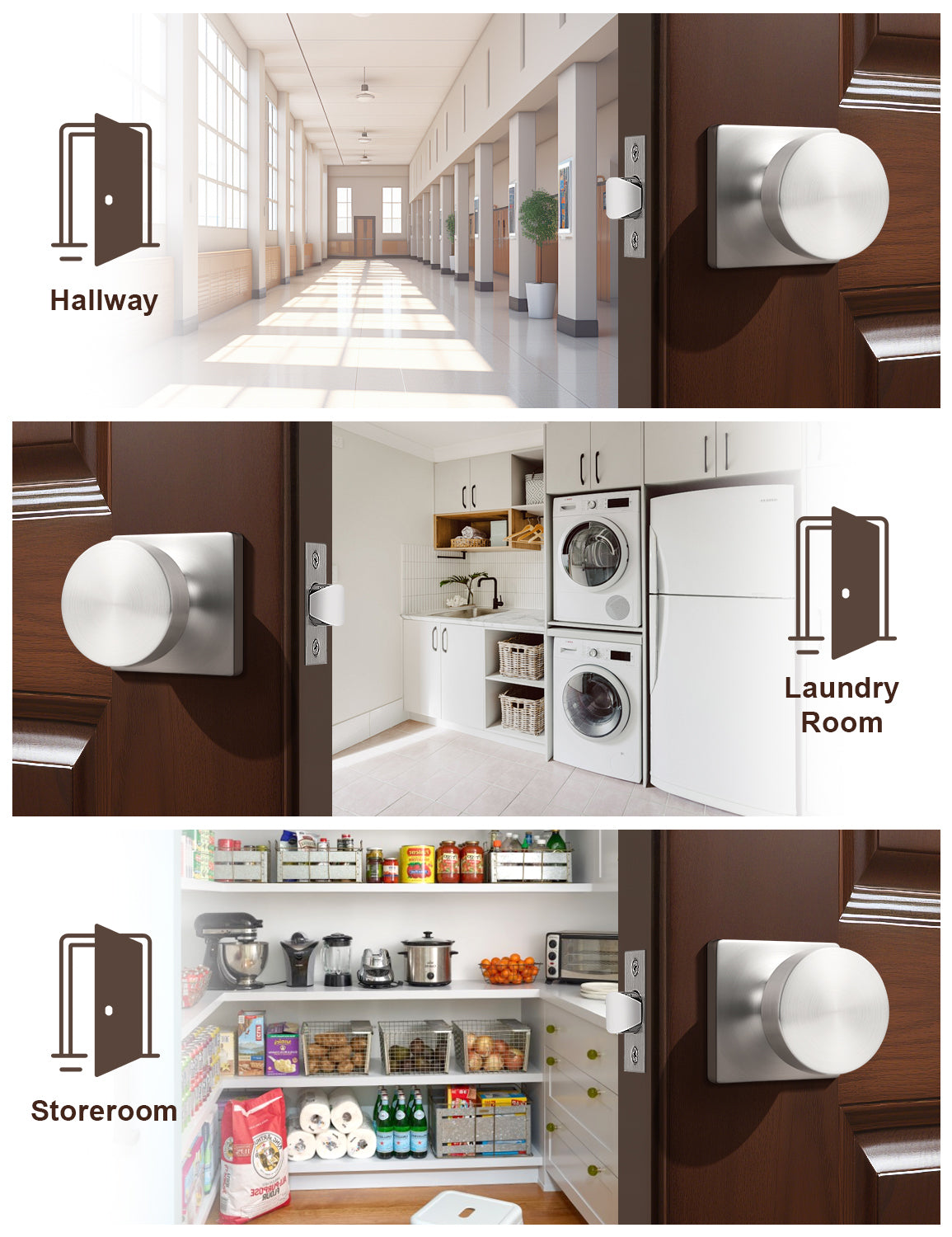 Tinewa Interior Passage Door Knob, Handle for Closet and Hallway Doors, Heavy Duty Square Non-Locking Door Knob, Keyless Door Knobs on Square Rose  (1-10 pack)