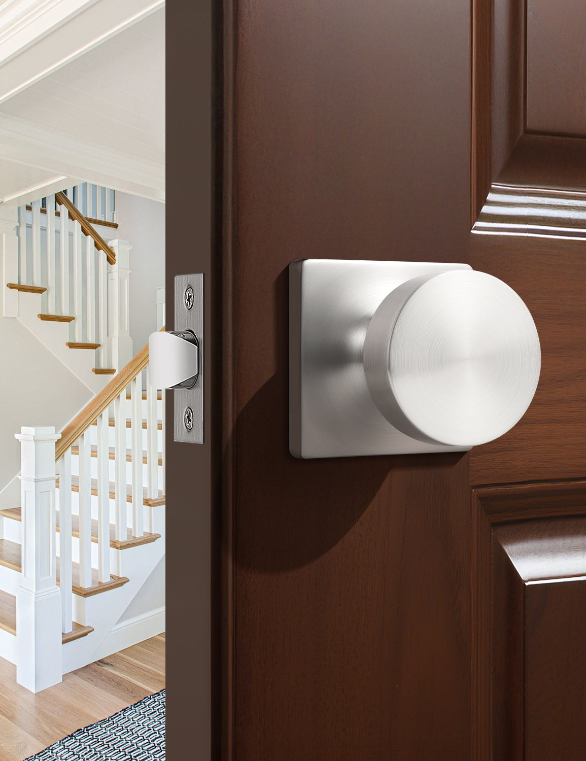 Tinewa Interior Passage Door Knob, Handle for Closet and Hallway Doors, Heavy Duty Square Non-Locking Door Knob, Keyless Door Knobs on Square Rose  (1-10 pack)