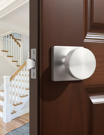 Tinewa Interior Passage Door Knob, Handle for Closet and Hallway Doors, Heavy Duty Square Non-Locking Door Knob, Keyless Door Knobs on Square Rose  (1-10 pack)