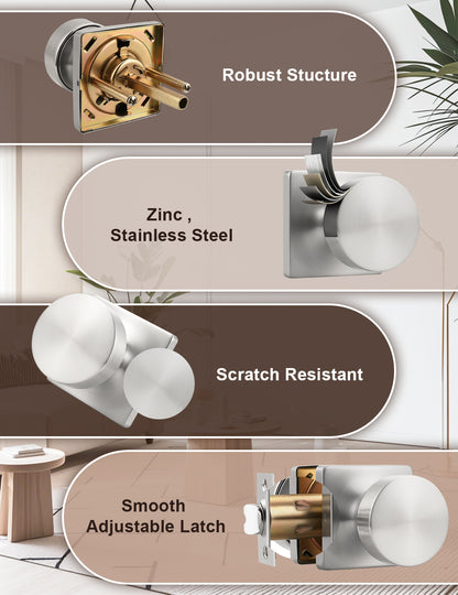 Tinewa Interior Passage Door Knob, Handle for Closet and Hallway Doors, Heavy Duty Square Non-Locking Door Knob, Keyless Door Knobs on Square Rose  (1-10 pack)