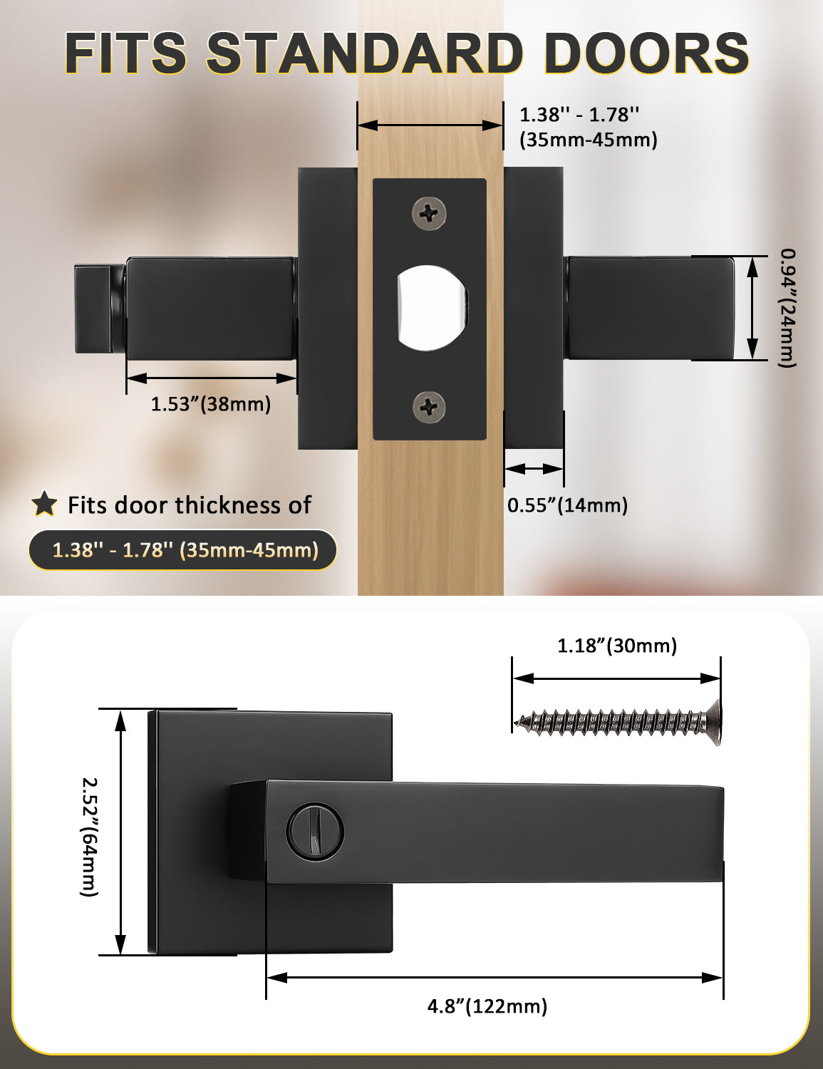 Reversible door lever for left or right-handed doors with privacy locking function