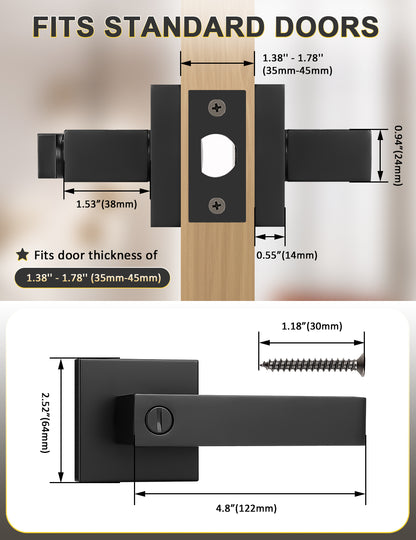 Reversible door lever for left or right-handed doors with privacy locking function