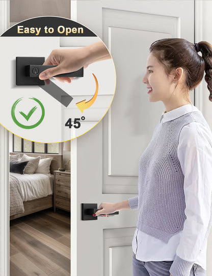 Contemporary square lever handle in matte black for bedroom and bathroom doors