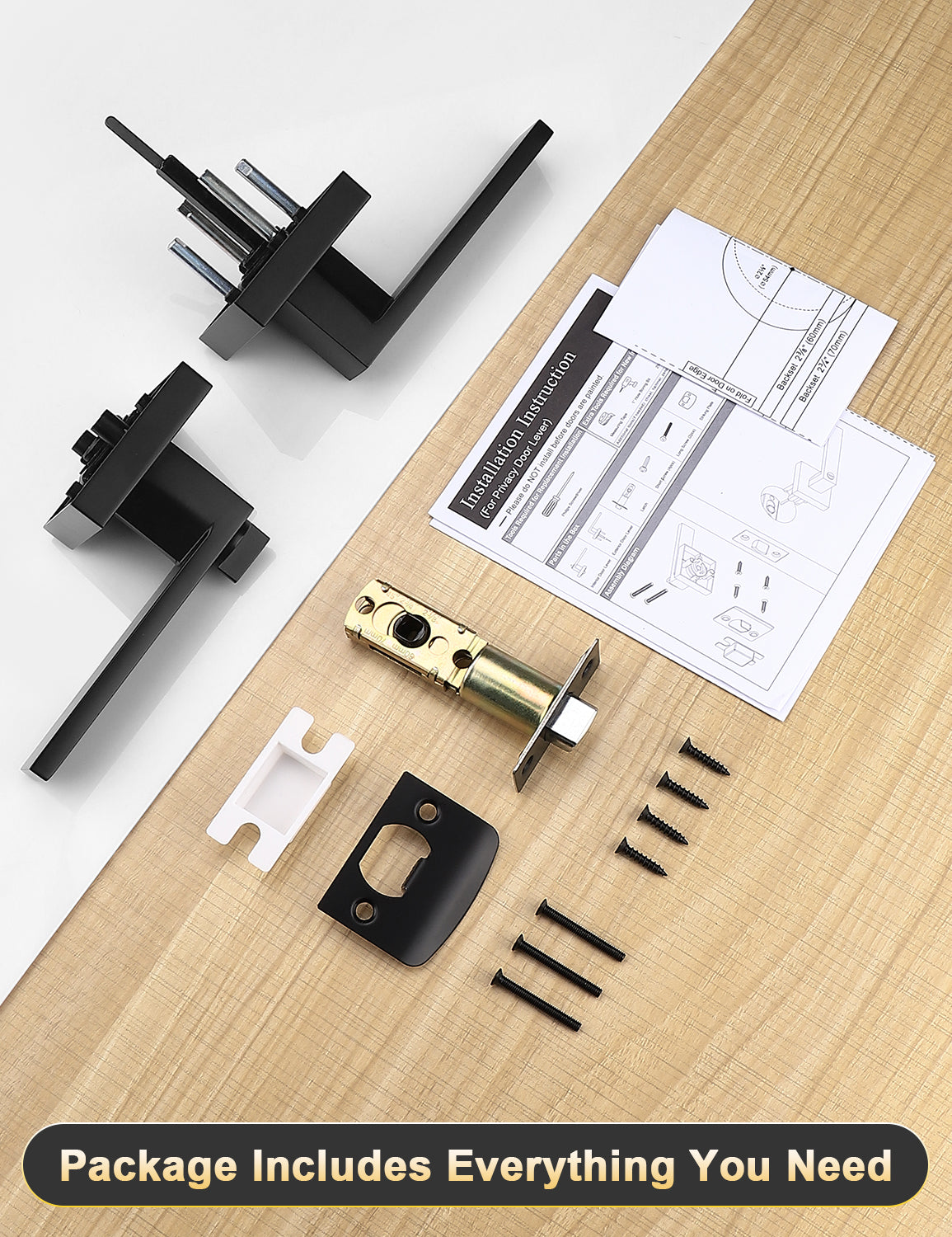 Keyless privacy door handle with smooth lever and bold black finish